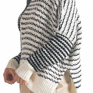 Elan Black and White Striped Women's Sweater